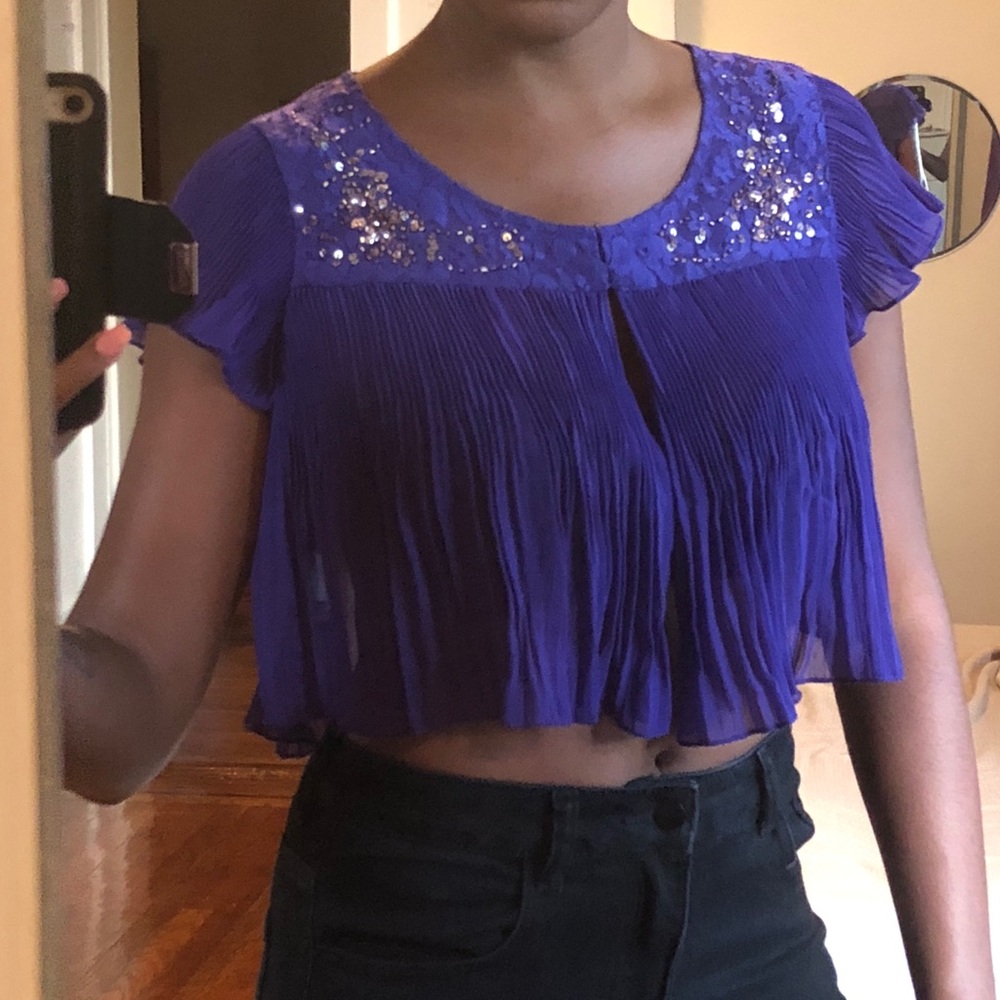 Purple Cap Sleeved Top with Sequin Accents
